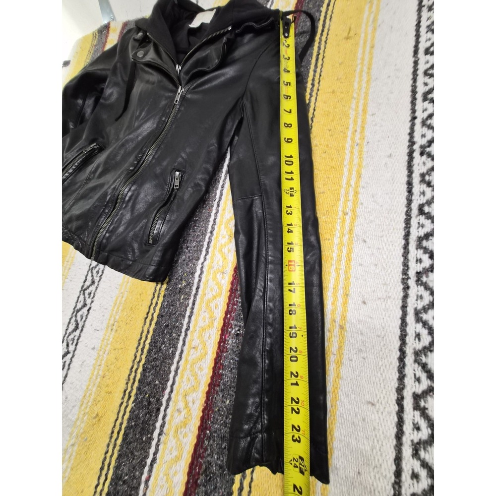 Caslon 100% Leather Moto Jacket With Removable hoodie In Black size S - Picture 14 of 16